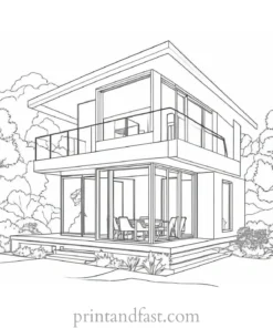 house coloring page detailed