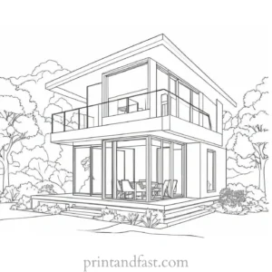 house coloring page detailed