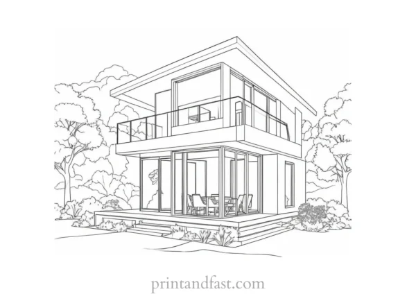 house coloring page detailed