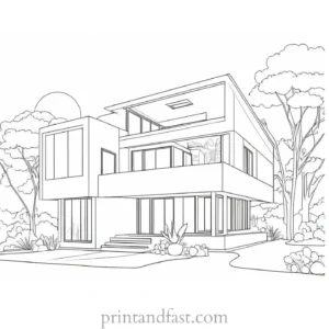 house coloring page easy