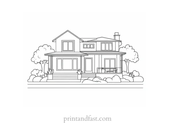 house coloring page for adults