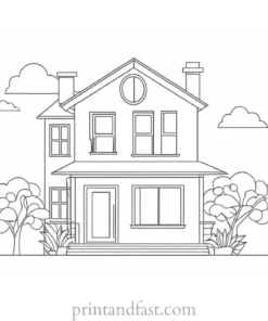 house coloring page simple