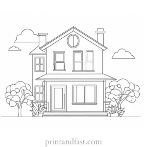 house coloring page simple