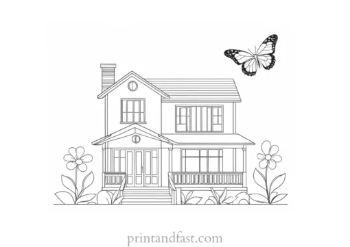 house coloring page with butterfly