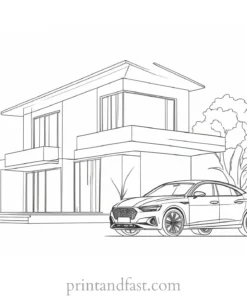 house coloring page with car