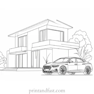 house coloring page with car