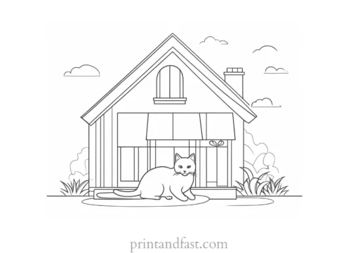 house coloring page with cat