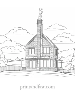 house coloring page with chimney