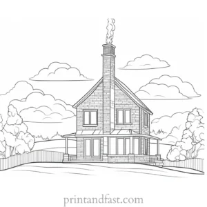 house coloring page with chimney