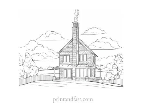 house coloring page with chimney