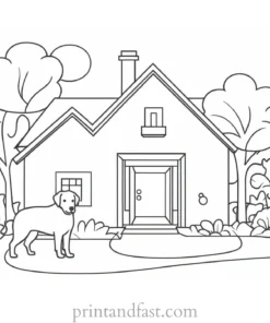 house coloring page with dog