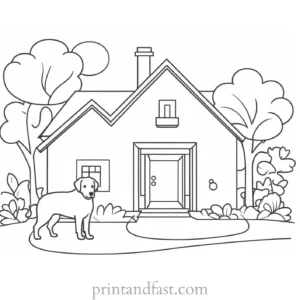 house coloring page with dog