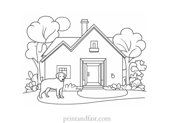 house coloring page with dog