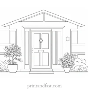 house coloring page with door