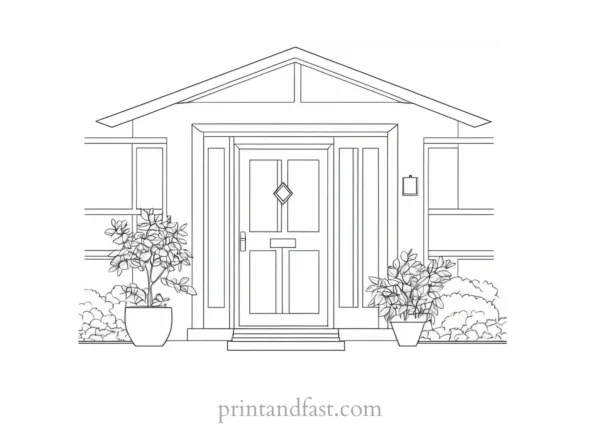 house coloring page with door