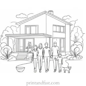 house coloring page with family