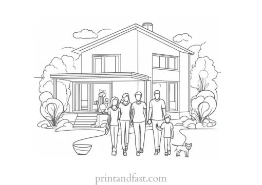 house coloring page with family