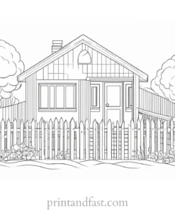 house coloring page with fence