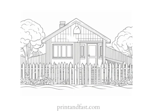 house coloring page with fence