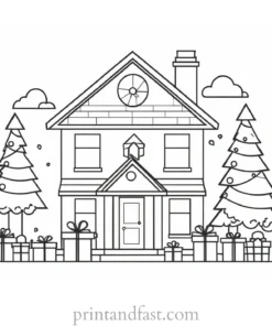 house coloring page with gifts