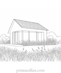 house coloring page with grass