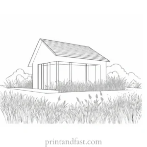 house coloring page with grass