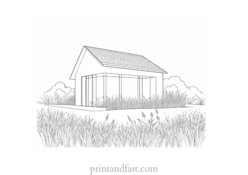 house coloring page with grass