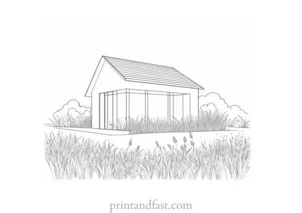 house coloring page with grass