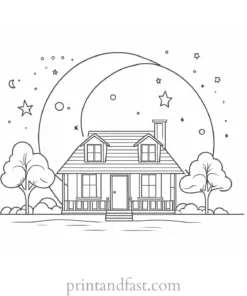 house coloring page with moon