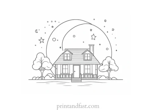 house coloring page with moon