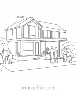 house coloring page with people