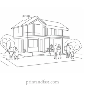 house coloring page with people