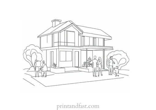 house coloring page with people