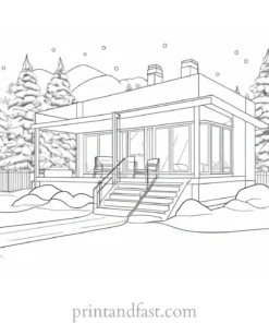 house coloring page with snow