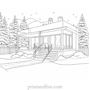 house coloring page with snow