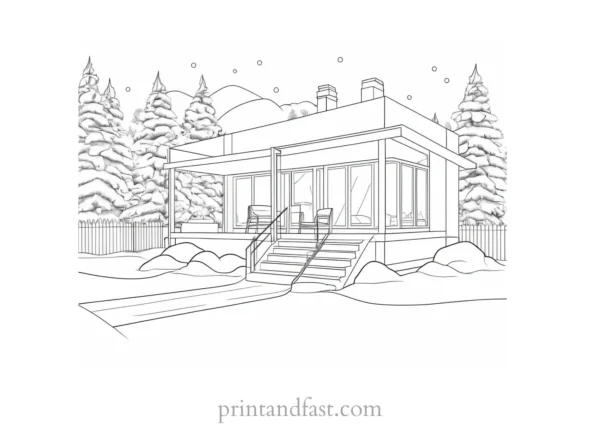 house coloring page with snow