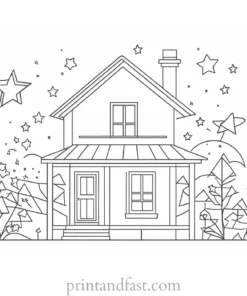 house coloring page with stars