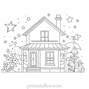 house coloring page with stars