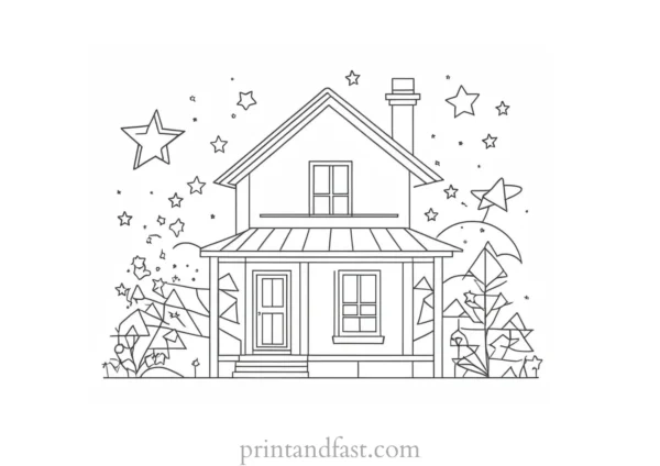 house coloring page with stars