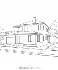 house coloring page with street