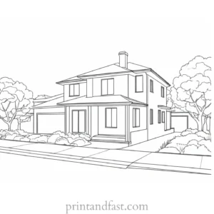 house coloring page with street