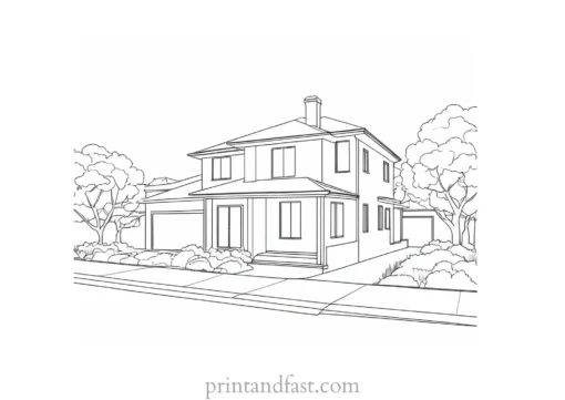 house coloring page with street