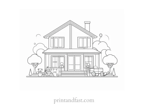 house coloring page with toys