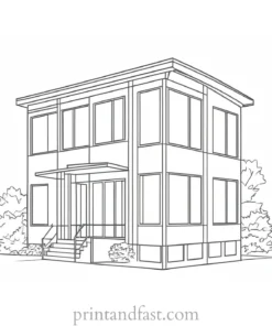 house coloring page with windows