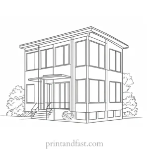 house coloring page with windows