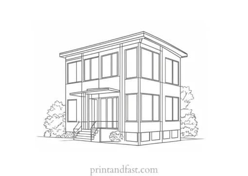 house coloring page with windows