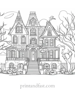 interactive haunted house coloring page