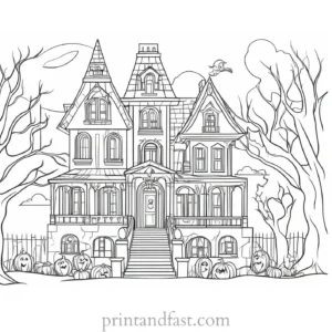 interactive haunted house coloring page