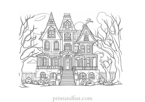 interactive haunted house coloring page