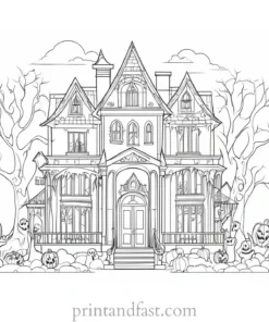 intricate haunted house coloring page